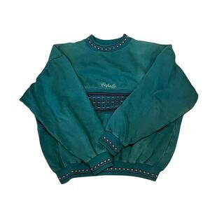 Vintage 90s Capello Embroidered Logo Crewneck Sweater Green Teal Retro Cotton